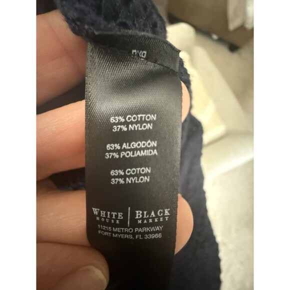 WHBM Navy Blue Jeweled Open Knit V Neck Pullover Sweater Small - Picture 7 of 9